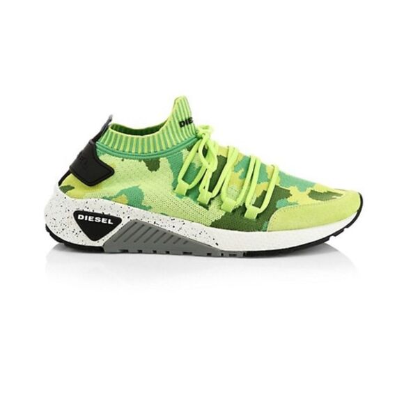 Diesel Camouflage Men's Slip-On Sock Sneakers in Green Sz 5.5 - Picture 1 of 9